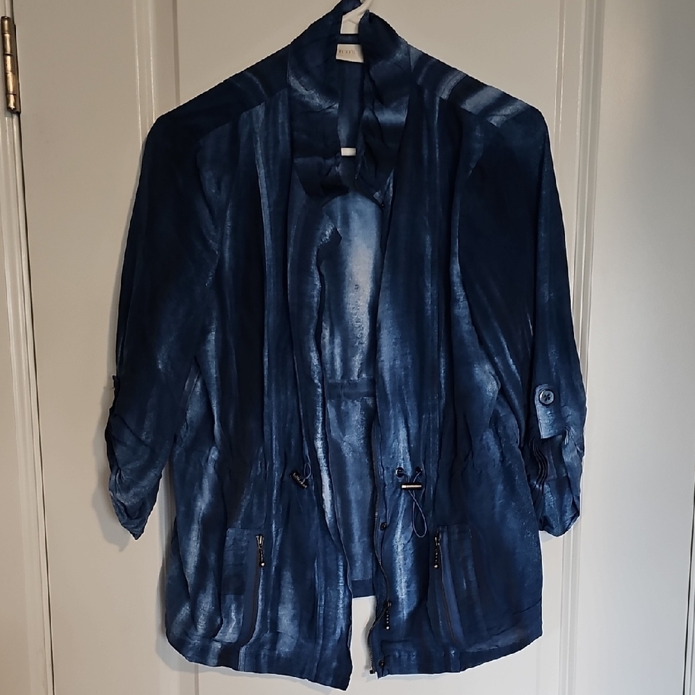 Chico's Blue Utility Jacket with Three-Quarter Sleeves
